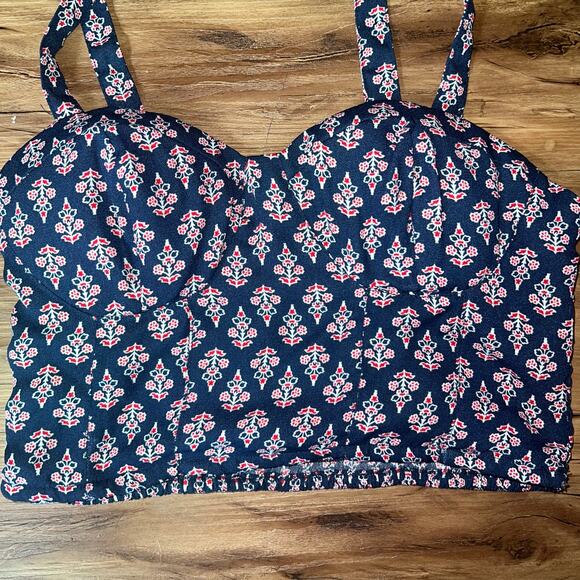 Band of Gypsies Blue Floral Crop Top Sweetheart Bustier Cami Boho Tank Medium - Picture 3 of 6